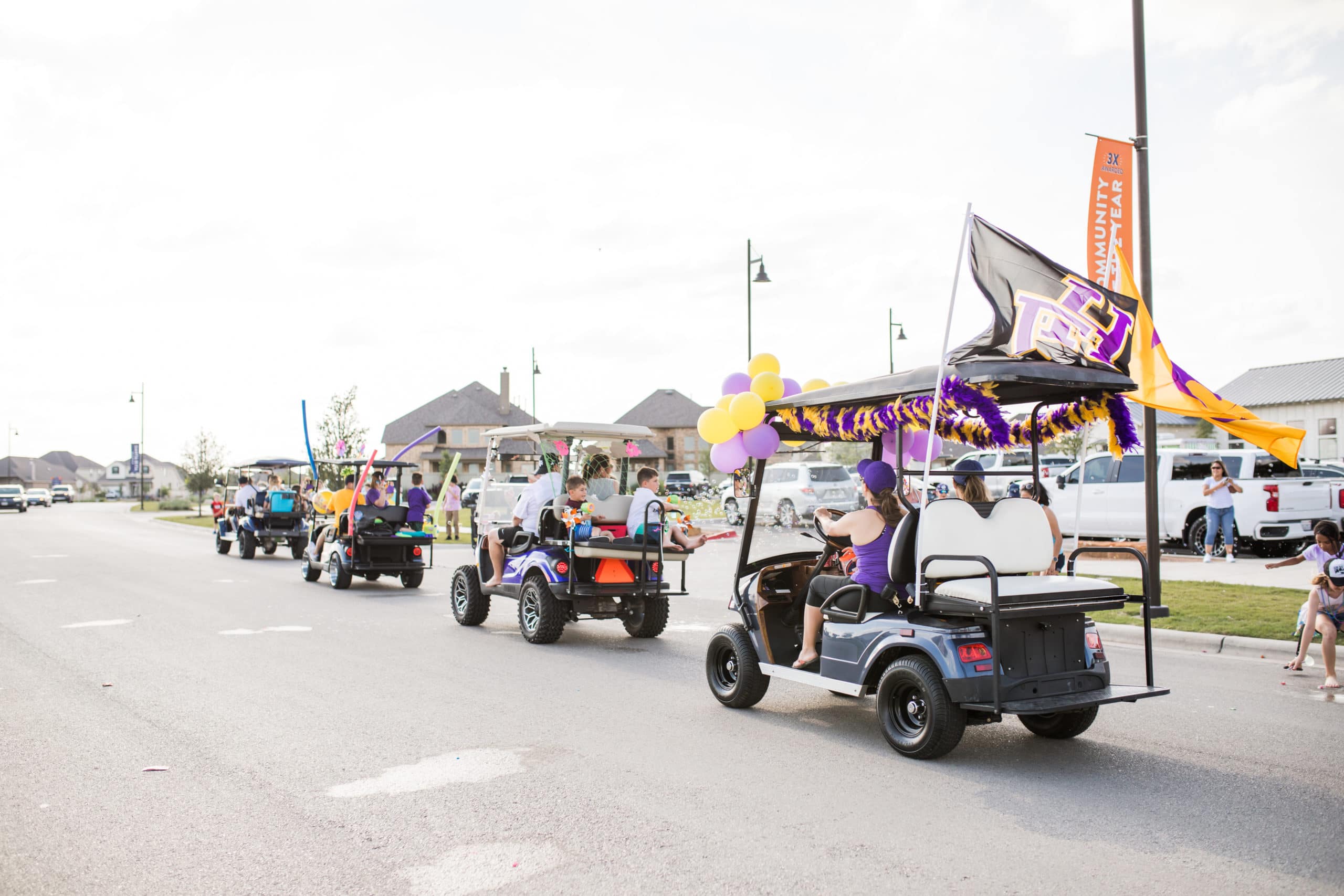 Golf carts decked out for a parade, News